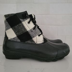 Sperry Syren Gulf Rubber Duck Rain Boot Buffalo Check Plaid Wool Blend Black 8